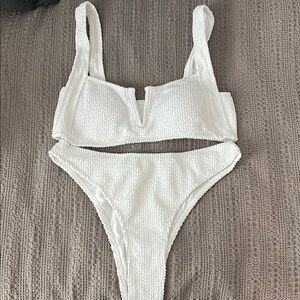 Chic White Textured Bikini Top